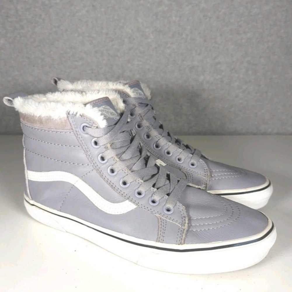 Vans Sk8-Hi MTE Grey True White Premium Leather Faux Fur 8.5 Men 10 Women's Shoe